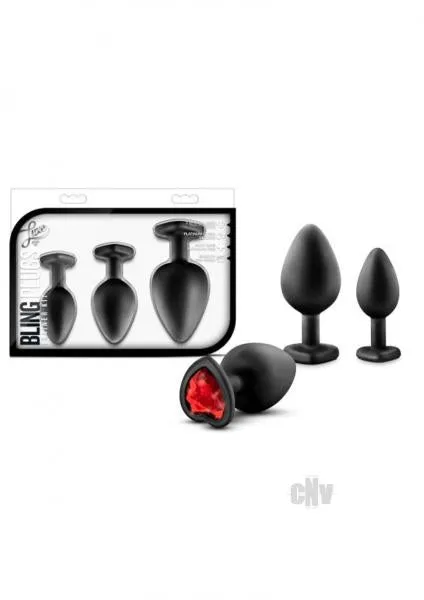 Blush Anal Bling Plugs Training Kit Black With Red Gems Blush Anal Bling Plugs Training Kit Black With Red Gems