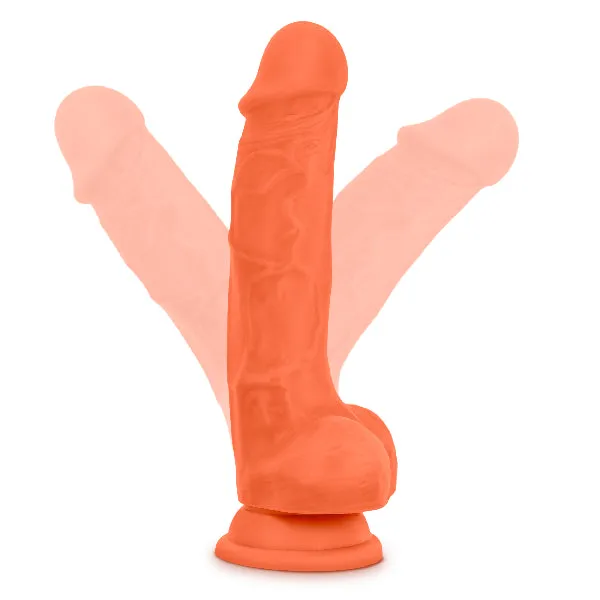 Female Sex Toys Blush Novelties Neo Elite 75 Silicone Dual Density Cock with Balls Neon Orange
