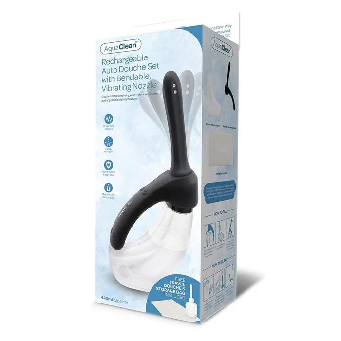 Male Sex Toys Xgen Products AquaClean Rechargeable Auto Douche Set with Bendable Vibrating Nozzle 440 ml Capacity with Free Travel Douche Included