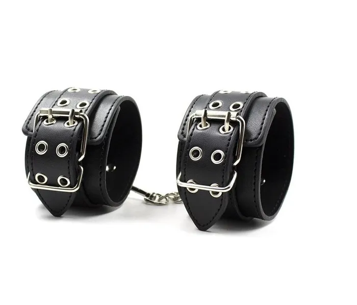 Black Silver Ringlet Leather Wrist cuffs Extasy Restraints