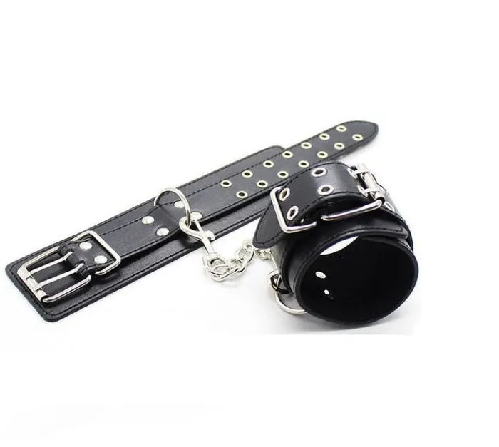 Black Silver Ringlet Leather Wrist cuffs Extasy Restraints