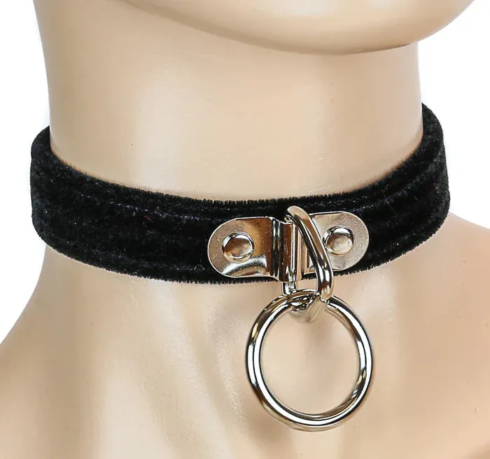Funkplus Couples Velvet Choker With 1 Bondage Ring