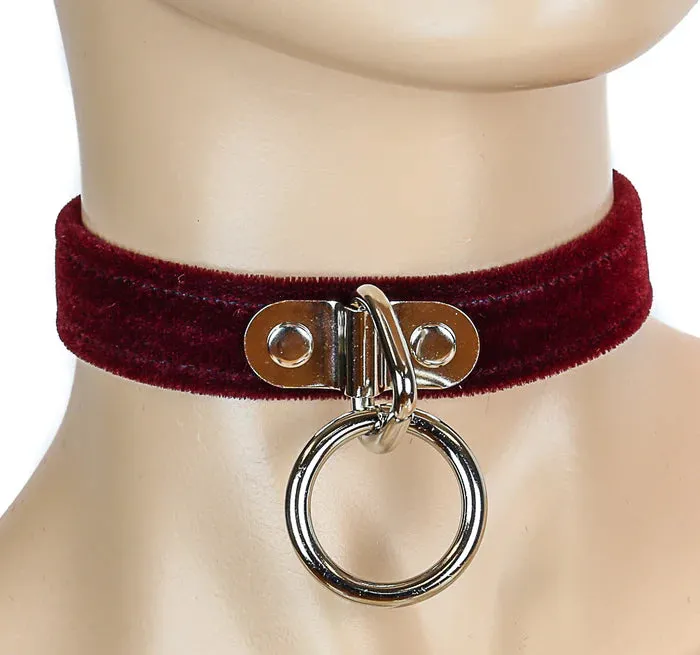 Funkplus Couples Velvet Choker With 1 Bondage Ring