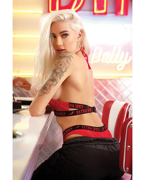 Vibrators Fantasy Lingerie Vibes Extra Spicy Halter Bralette Cheeky Panty Chili Red Sm