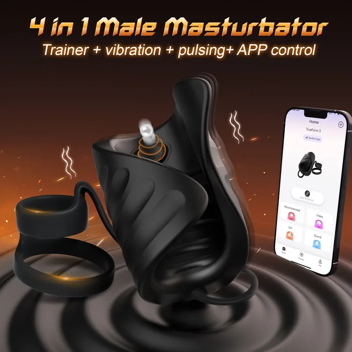Sohimi Male Sex Toys 4 in 1 App Control Vibration and Pulsing Penis Trainer Male toy with Cock Ring