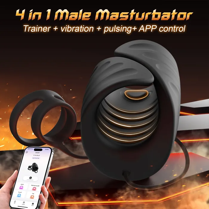 Sohimi Male Sex Toys 4 in 1 App Control Vibration and Pulsing Penis Trainer Male toy with Cock Ring