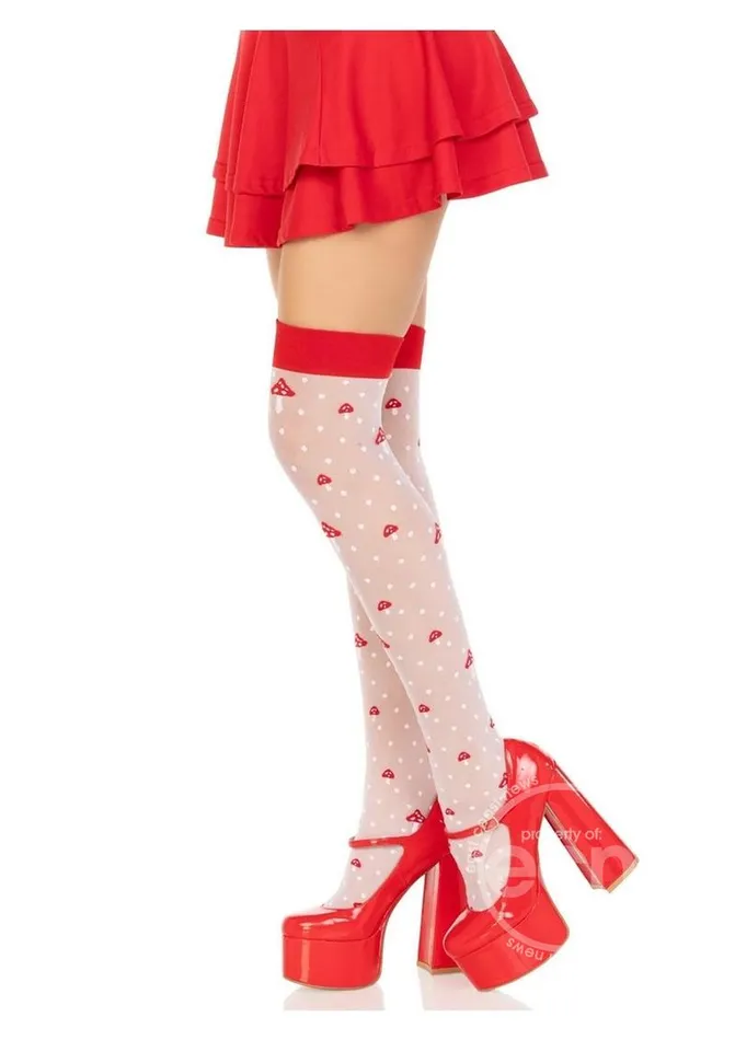 Spandex Sheer Polka Dot Mushroom Thigh Highs OS WhiteRed Leg Avenue Vibrators Spandex Sheer Polka Dot Mushroom Thigh Highs OS WhiteRed Leg Avenue Vibrators