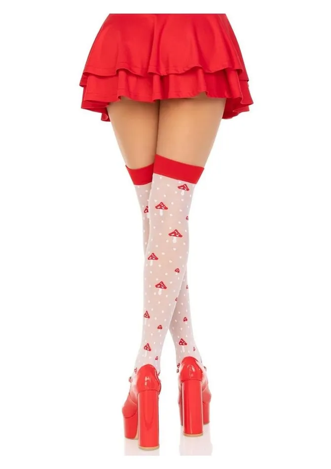 Spandex Sheer Polka Dot Mushroom Thigh Highs OS WhiteRed Leg Avenue Vibrators Spandex Sheer Polka Dot Mushroom Thigh Highs OS WhiteRed Leg Avenue Vibrators