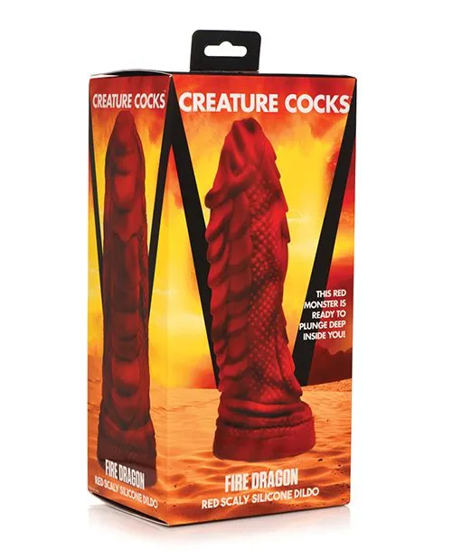 XR Brands Creature Cocks Fire Dragon Scaly Silicone Dildo Red Dildos