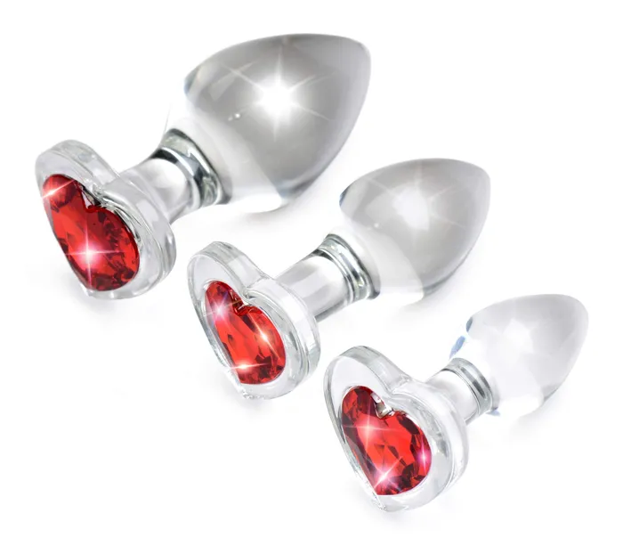 Anal Booty Sparks Red Heart Glass Anal Plug Set Booty Sparks