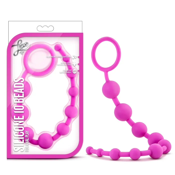 Blush Novelties Anal Blush Luxe Silicone 10 Beads Silky Smooth Ultrasilk Puria Platinum Silicone Beginners Anal Beads 125quot Long With Sturdy Pull Handle Luxury Adult Sex Toy For Men Women Couples Play Black
