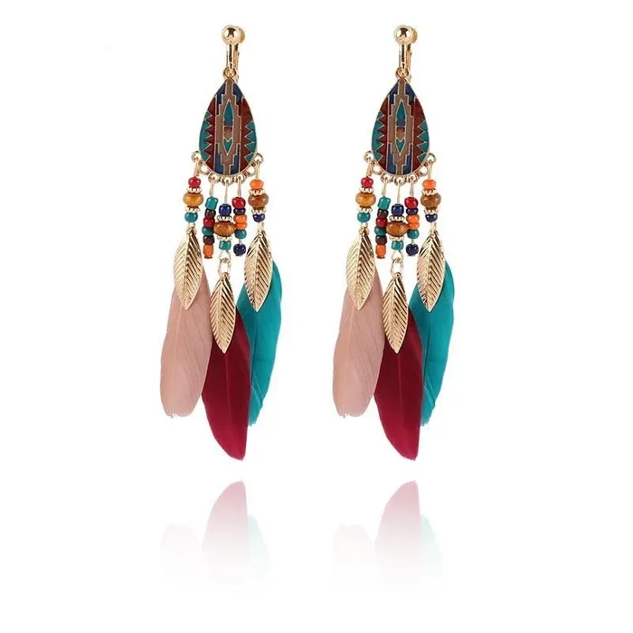 CHASTITY CAGE CO Female Sex Toys Bohemian Feather Clip on Earrings