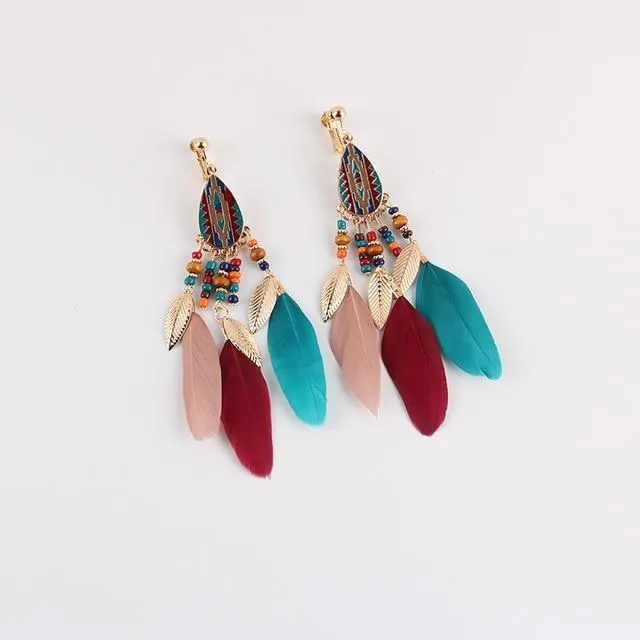 CHASTITY CAGE CO Female Sex Toys Bohemian Feather Clip on Earrings CHASTITY CAGE CO Female Sex Toys Bohemian Feather Clip on Earrings