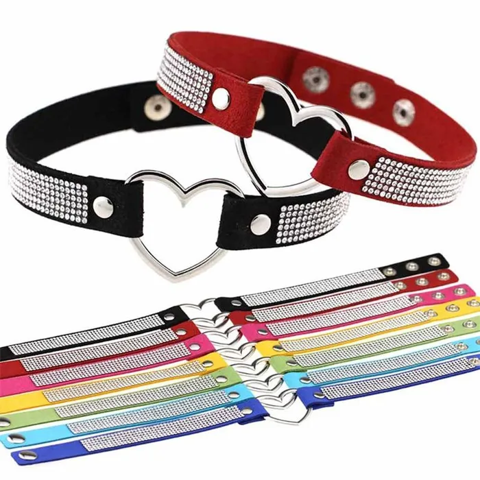 Collars Leashes Heart Rhinestone Bdsm Collar Hollow Necklace Choker Bondage Restraints House of Dasein Female Sex Toys
