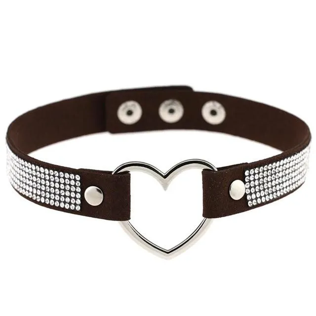 Collars Leashes Heart Rhinestone Bdsm Collar Hollow Necklace Choker Bondage Restraints House of Dasein Female Sex Toys