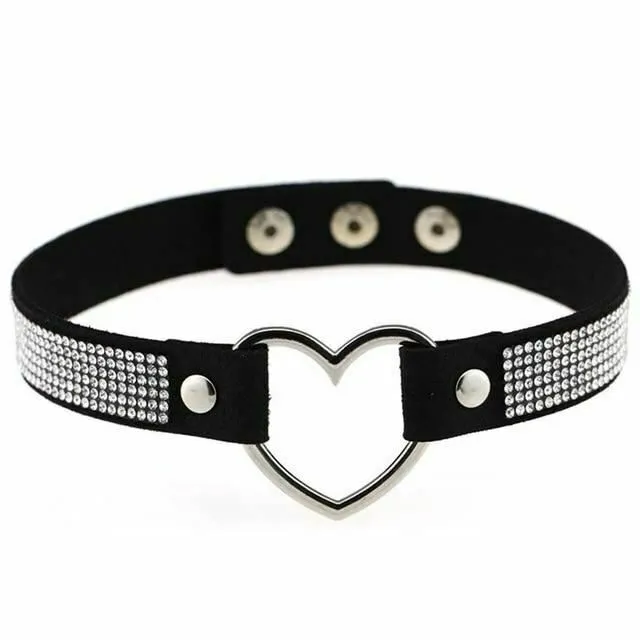 Collars Leashes Heart Rhinestone Bdsm Collar Hollow Necklace Choker Bondage Restraints House of Dasein Female Sex Toys