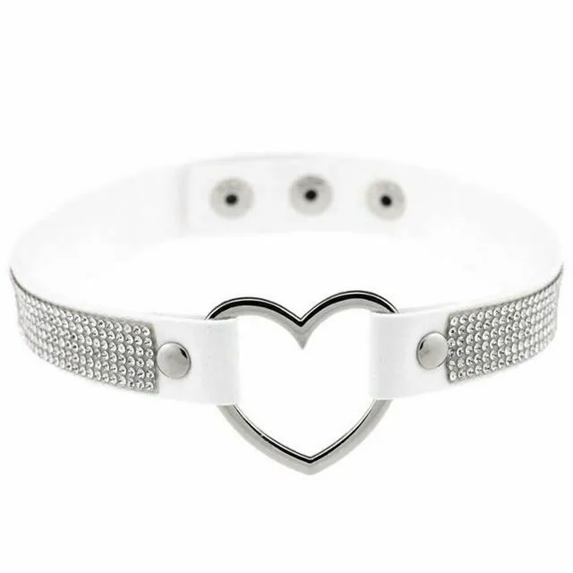 Collars Leashes Heart Rhinestone Bdsm Collar Hollow Necklace Choker Bondage Restraints House of Dasein Female Sex Toys