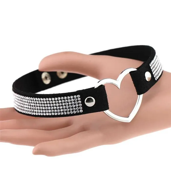 Collars Leashes Heart Rhinestone Bdsm Collar Hollow Necklace Choker Bondage Restraints House of Dasein Female Sex Toys