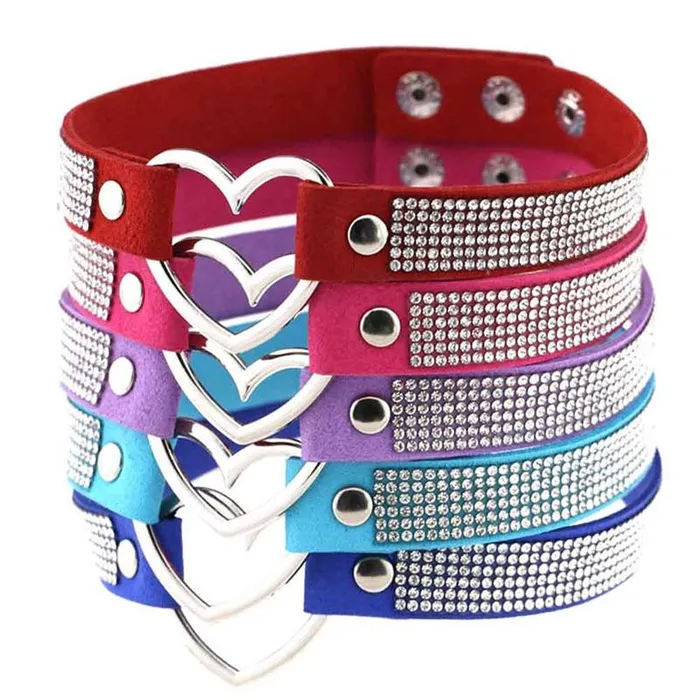 Collars Leashes Heart Rhinestone Bdsm Collar Hollow Necklace Choker Bondage Restraints House of Dasein Female Sex Toys
