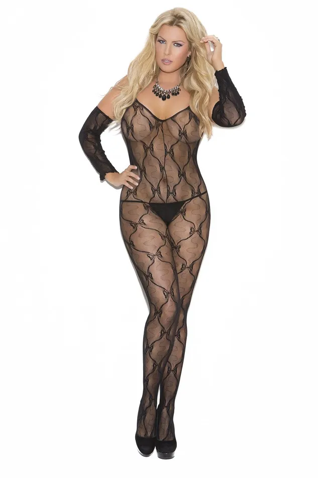 Elegant Moments Bodystockings Playsuits Elegant Moments WomenS Plus Bow Tie Lace Bodystocking With Open And Gloves Black One Size Elegant Moments Bodystockings Playsuits Elegant Moments WomenS Plus Bow Tie Lace Bodystocking With Open And Gloves Black One Size