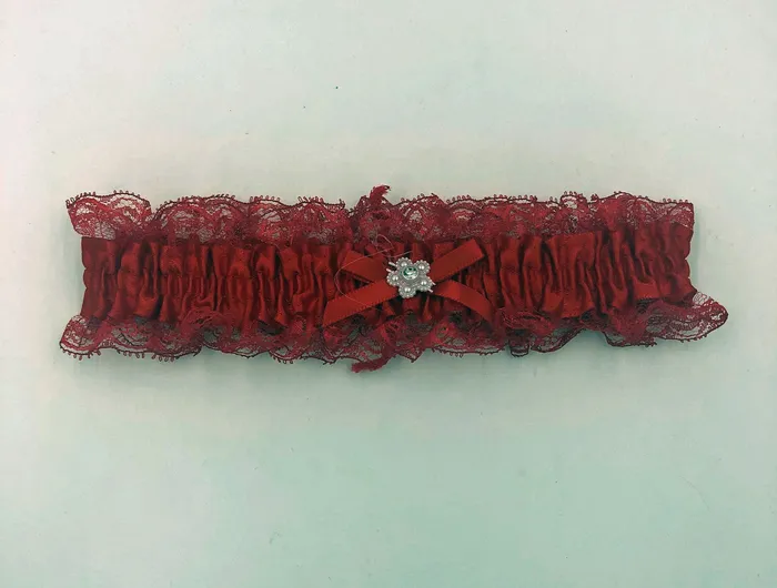 Elegant Moments Vibrators Satin Leg Garter One Size Red With Red Lace