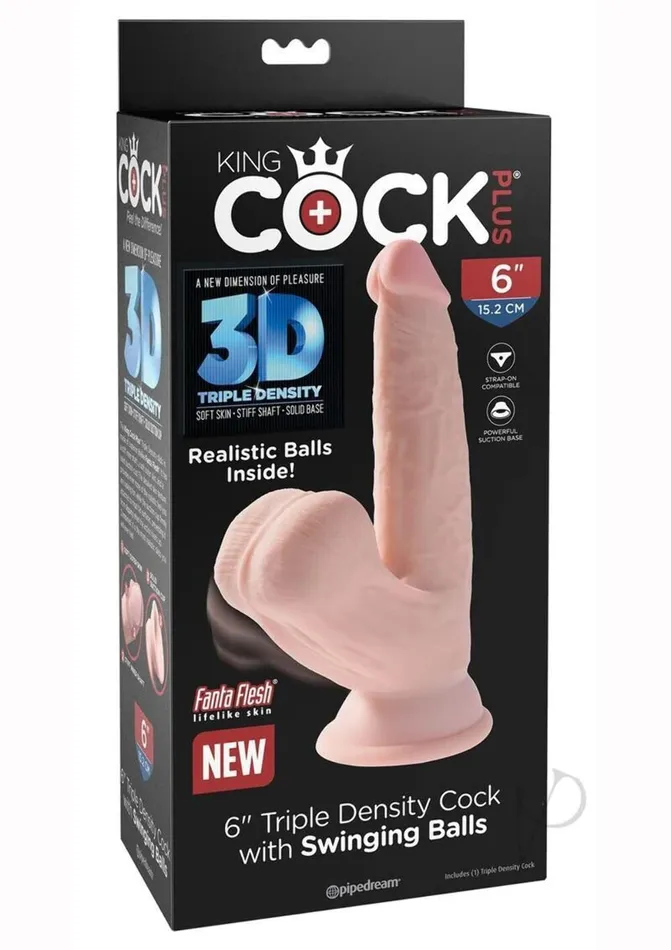King Cock Plus 6 In Triple Density Cock W Swinging Balls Light KING Dildos