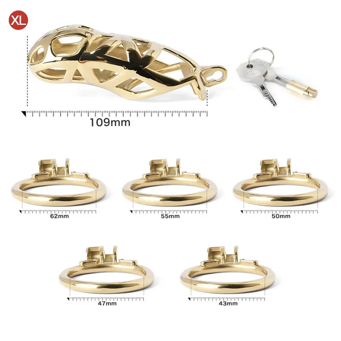 Male Sex Toys CHASTITY CAGE CO Gold Stainless Steel MAMBA Chastity Cage