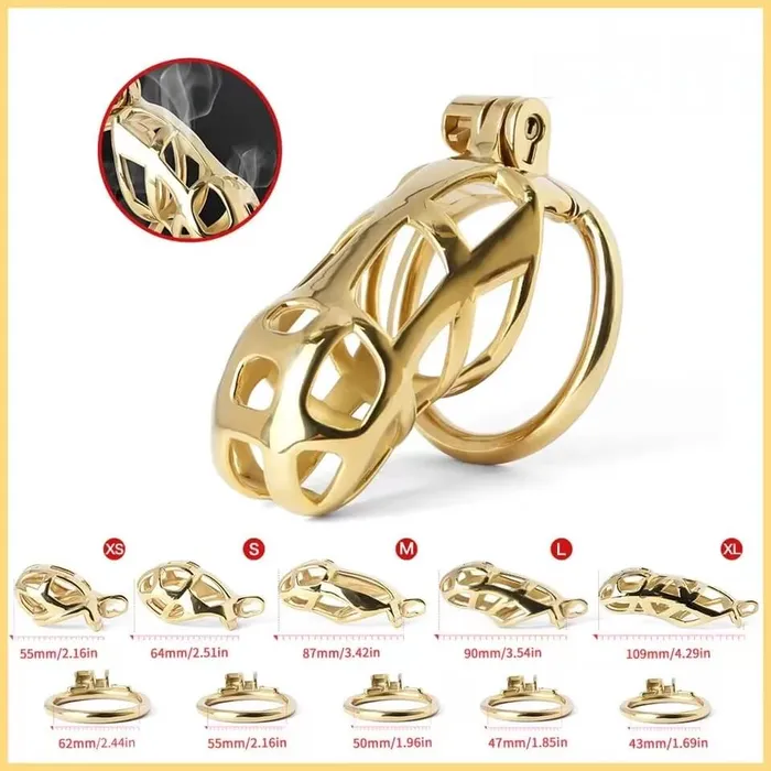 Male Sex Toys CHASTITY CAGE CO Gold Stainless Steel MAMBA Chastity Cage