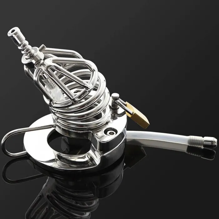 Male Sex Toys CHASTITY CAGE CO Stainless Steel Chastity Cage Ball Stretcher with Urethral Catheter Cock Cage Male Sex Toys CHASTITY CAGE CO Stainless Steel Chastity Cage Ball Stretcher with Urethral Catheter Cock Cage