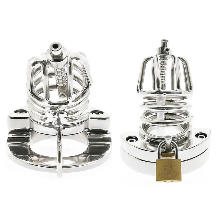 Male Sex Toys CHASTITY CAGE CO Stainless Steel Chastity Cage Ball Stretcher with Urethral Catheter Cock Cage