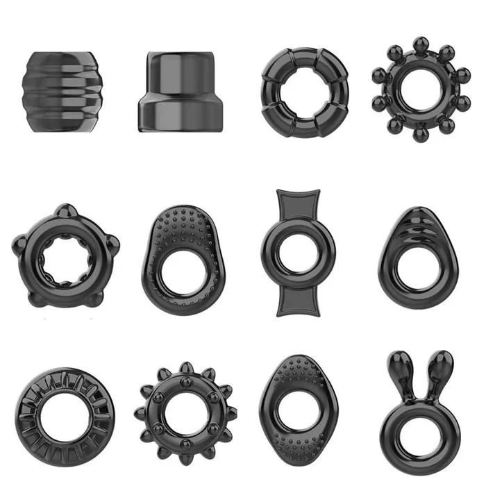 Male Sex Toys House of Dasein Cock Rings 12 Pcs Stretchy Black Penis Sleeves Men Ejaculation Delay Male Sex Toys House of Dasein Cock Rings 12 Pcs Stretchy Black Penis Sleeves Men Ejaculation Delay