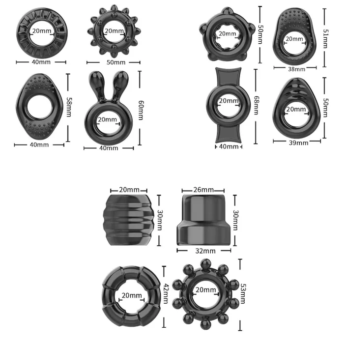 Male Sex Toys House of Dasein Cock Rings 12 Pcs Stretchy Black Penis Sleeves Men Ejaculation Delay