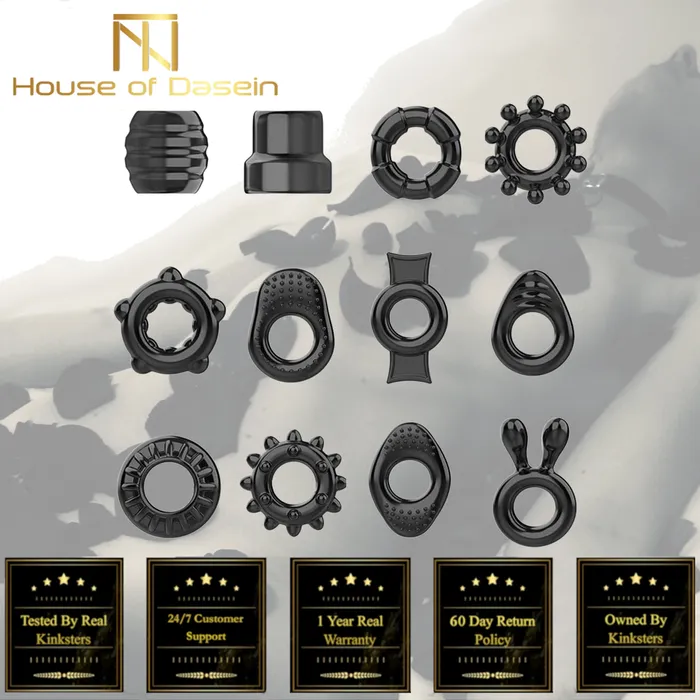Male Sex Toys House of Dasein Cock Rings 12 Pcs Stretchy Black Penis Sleeves Men Ejaculation Delay