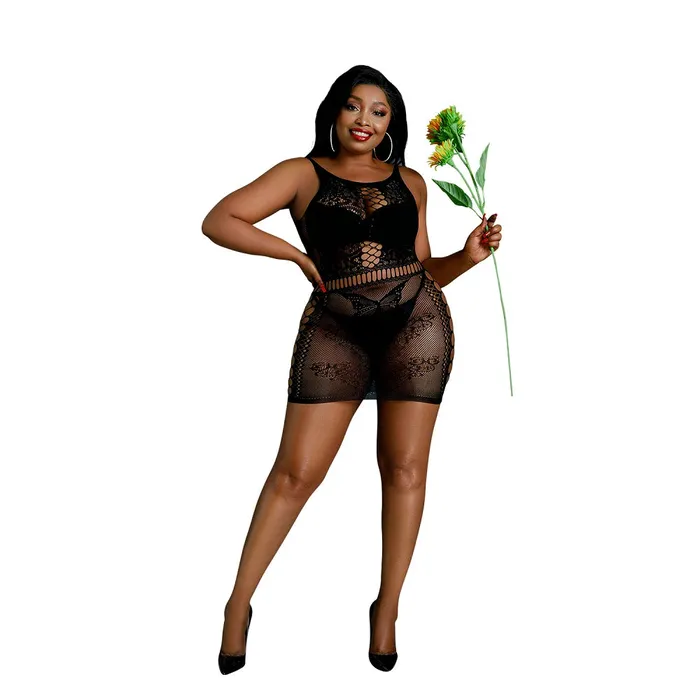 Net1on1 Wholesale Ltd Moonlight Black Cut Out Floral Mini Dress Plus Size Plus Size