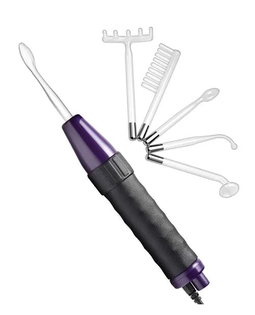 Vibrators XR Brands Zeus Electrosex Deluxe Edition Twilight Violet Wand with 5 Attachments BlackPurple