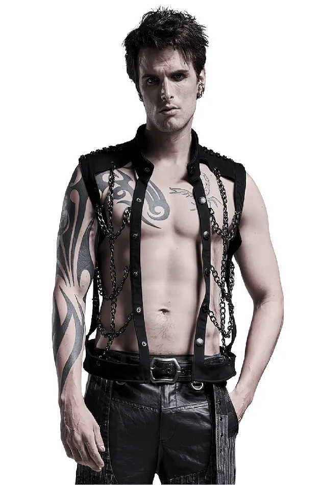 Anal EVEs SECRETS Punk Rave Style Black Warlock Chain Waistcoat