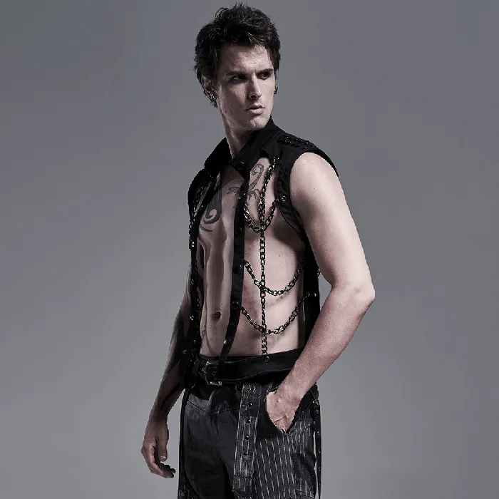 Anal EVEs SECRETS Punk Rave Style Black Warlock Chain Waistcoat