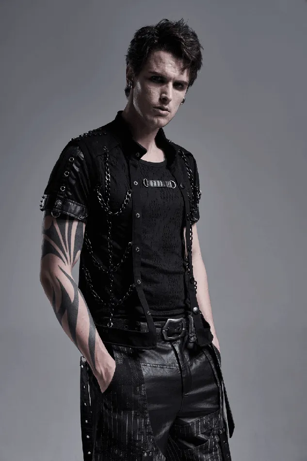 Anal EVEs SECRETS Punk Rave Style Black Warlock Chain Waistcoat