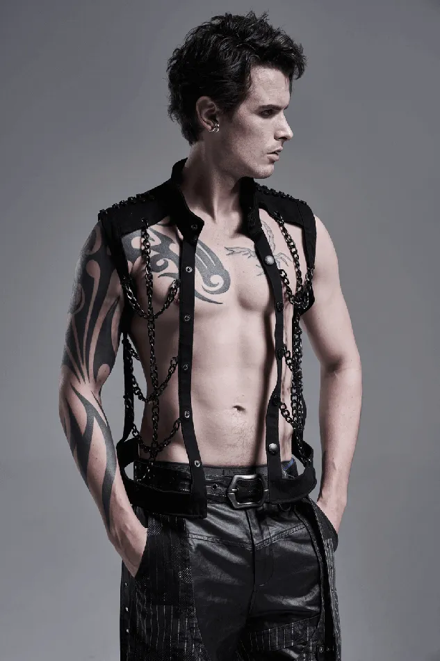Anal EVEs SECRETS Punk Rave Style Black Warlock Chain Waistcoat