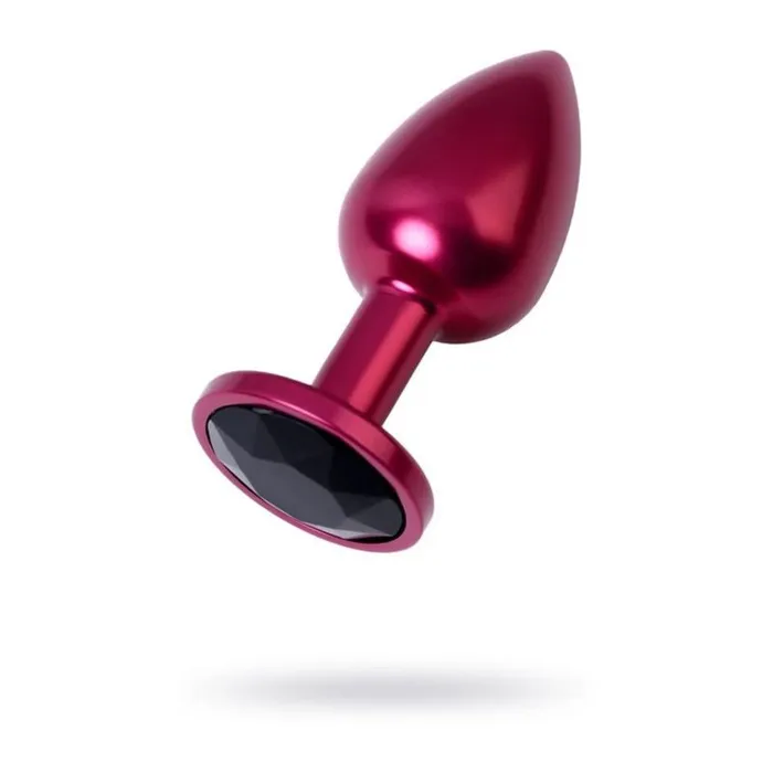 Anal Red Metal Anal Plug w Black Crystal Small Metal