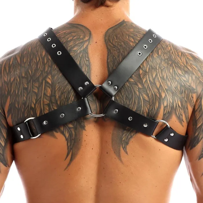 EVEs SECRETS Female Sex Toys Men Body Chest Harness Bondage Faux Leather Shoulder Half Harness for Men