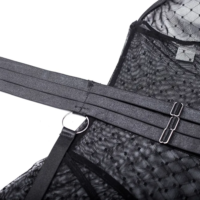 EVEs SECRETS Female Sex Toys Womens Sexy Polka Dot Bodysuit with Belt and Leg Harness Sheer Tempting Erotic Outfits