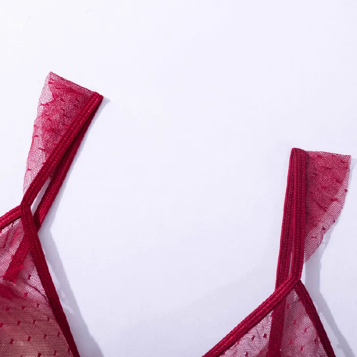 EVEs SECRETS Female Sex Toys Womens Sexy Polka Dot Bodysuit with Belt and Leg Harness Sheer Tempting Erotic Outfits