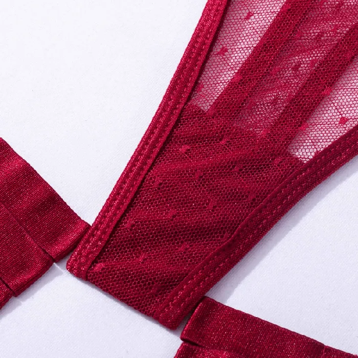EVEs SECRETS Female Sex Toys Womens Sexy Polka Dot Bodysuit with Belt and Leg Harness Sheer Tempting Erotic Outfits