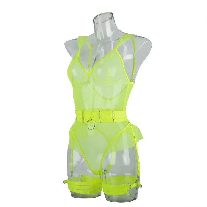 EVEs SECRETS Female Sex Toys Womens Sexy Polka Dot Bodysuit with Belt and Leg Harness Sheer Tempting Erotic Outfits