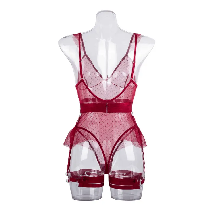 EVEs SECRETS Female Sex Toys Womens Sexy Polka Dot Bodysuit with Belt and Leg Harness Sheer Tempting Erotic Outfits
