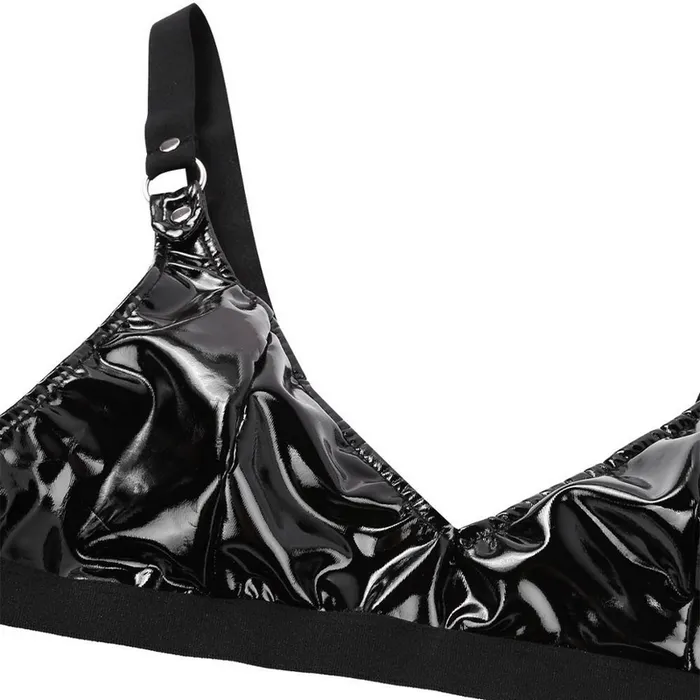 EVEs SECRETS Restraints Womens Wet Look Sexy Lingerie Hot Leather Bikini Set Bra Top With GString
