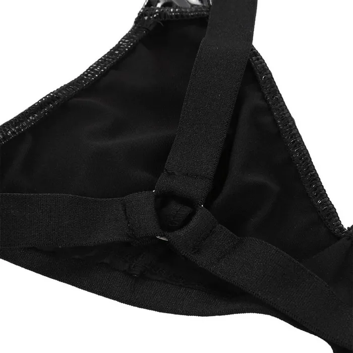 EVEs SECRETS Restraints Womens Wet Look Sexy Lingerie Hot Leather Bikini Set Bra Top With GString