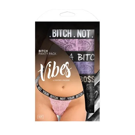 Fantasy Lingerie Vibes Bitch Lace Thong Panty 3 Pack OS Female Sex Toys