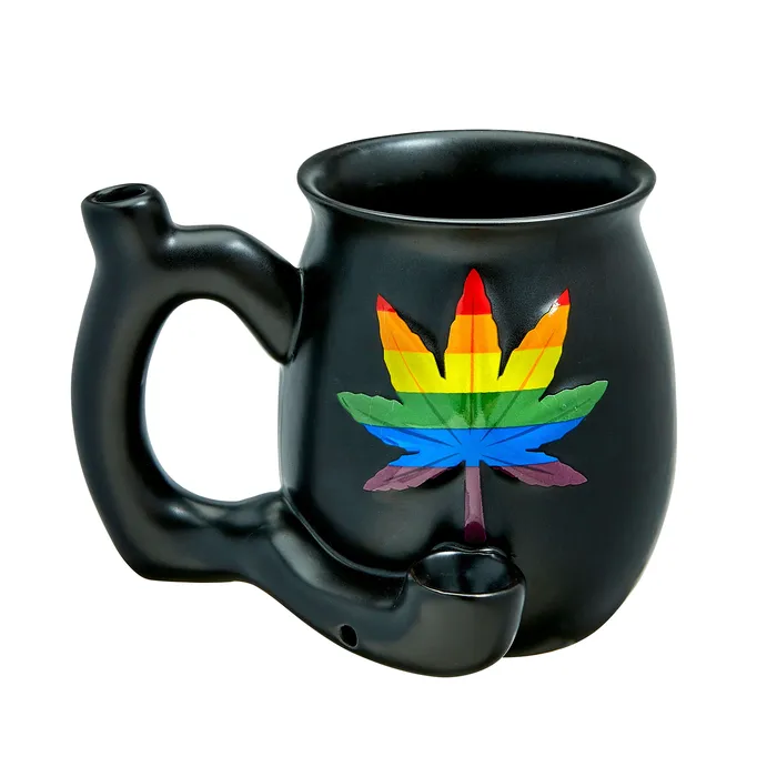 Fashioncraft Anal Embossed Leaf Matt Black Mug Rainbow Leaf